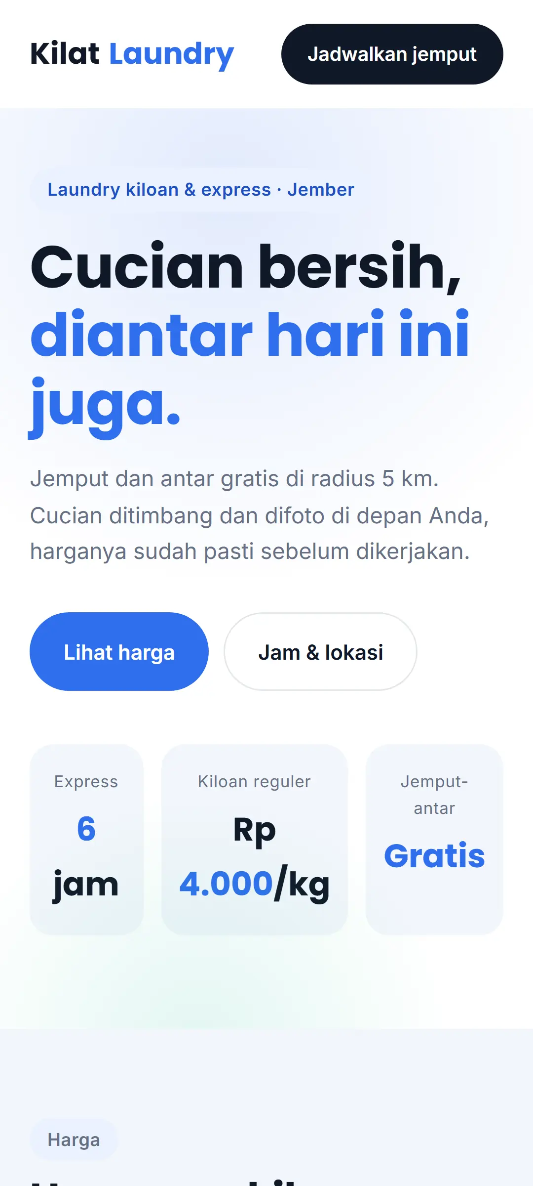 Tangkapan layar halaman demo Kilat Laundry