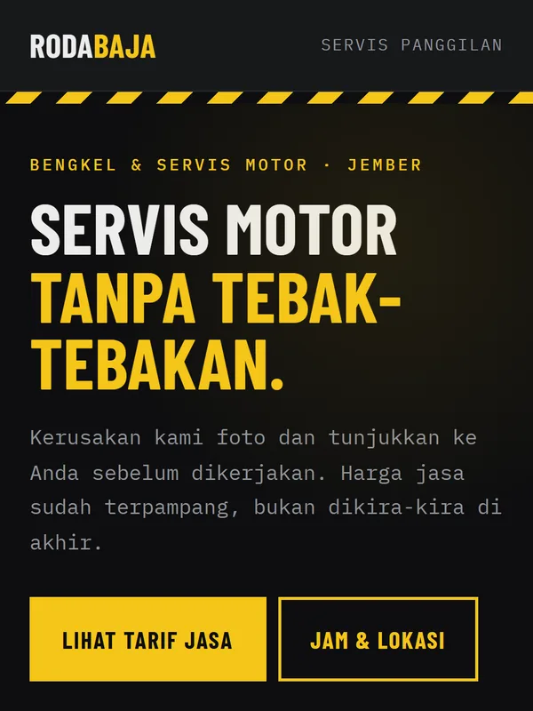 Tangkapan layar halaman demo Bengkel Roda Baja