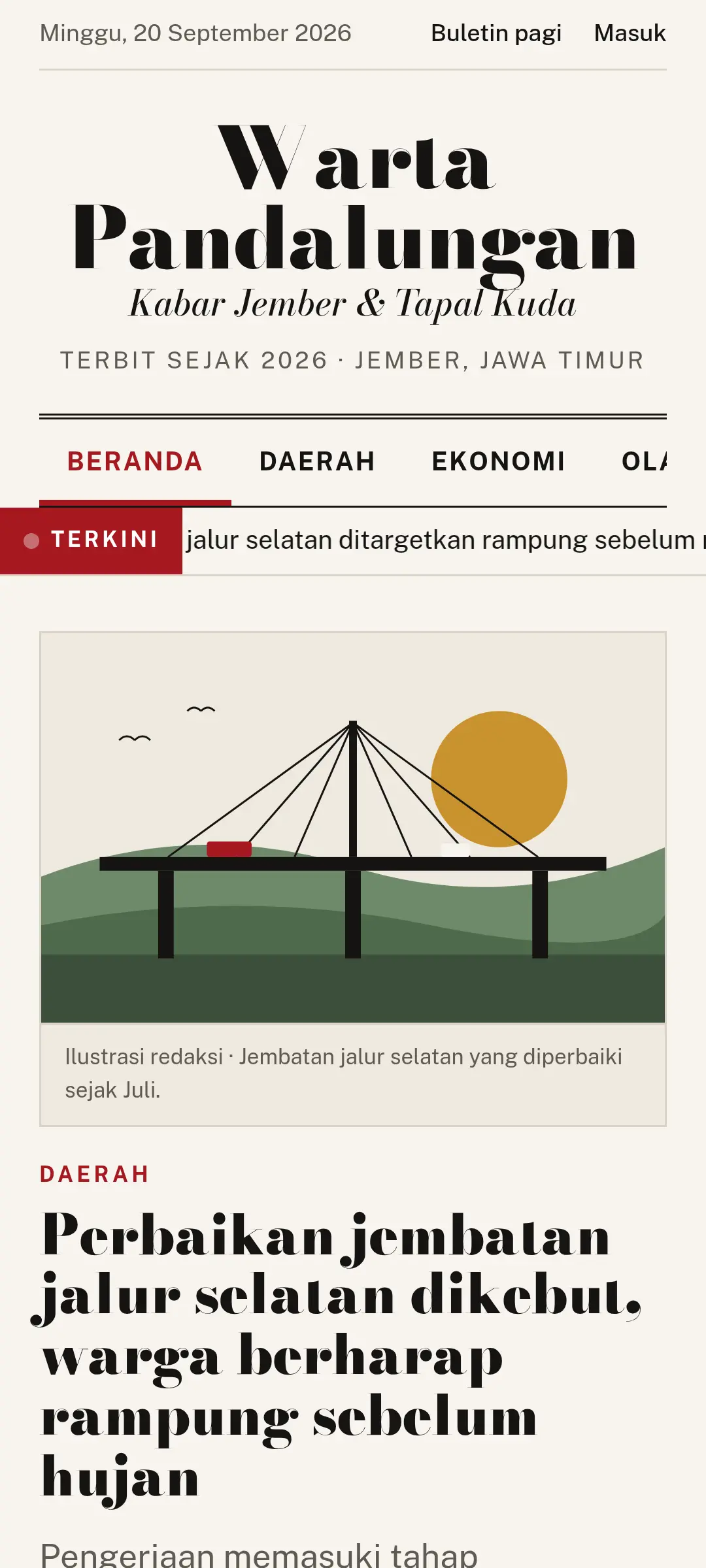 Tangkapan layar halaman demo Warta Pandalungan