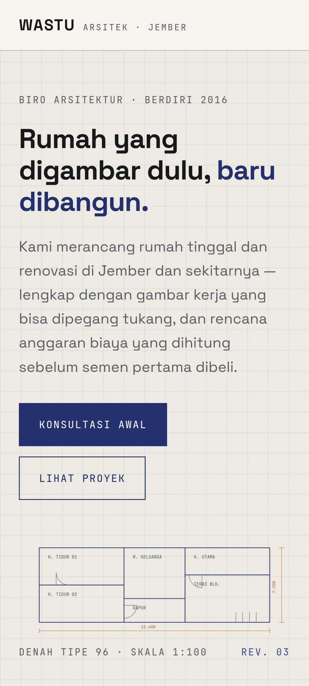 Tangkapan layar halaman demo Wastu Arsitek