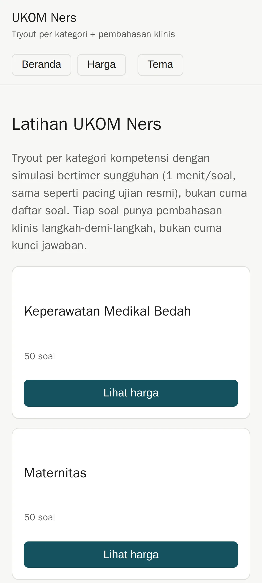 Tangkapan layar halaman UKOM Ners