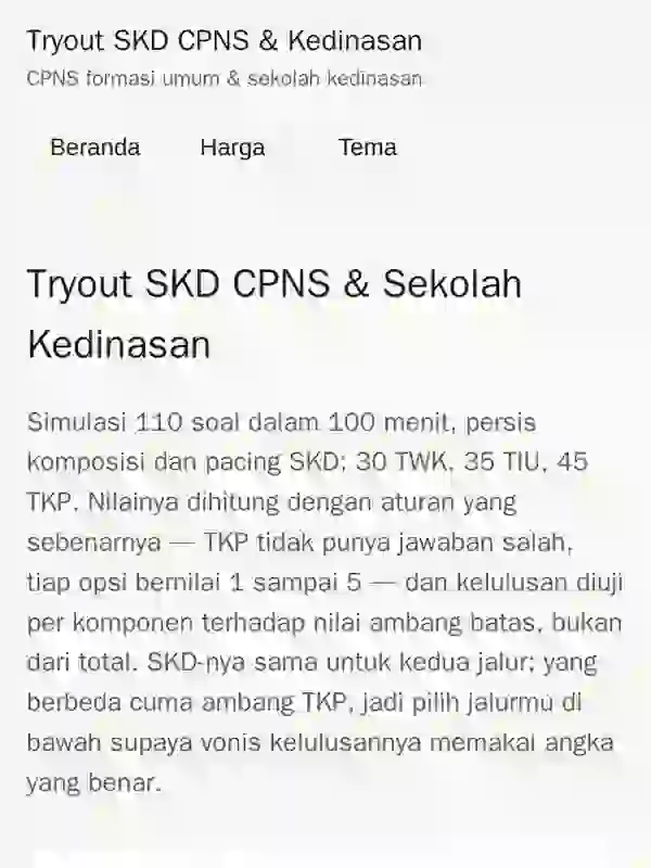 Tangkapan layar Tryout SKD CPNS