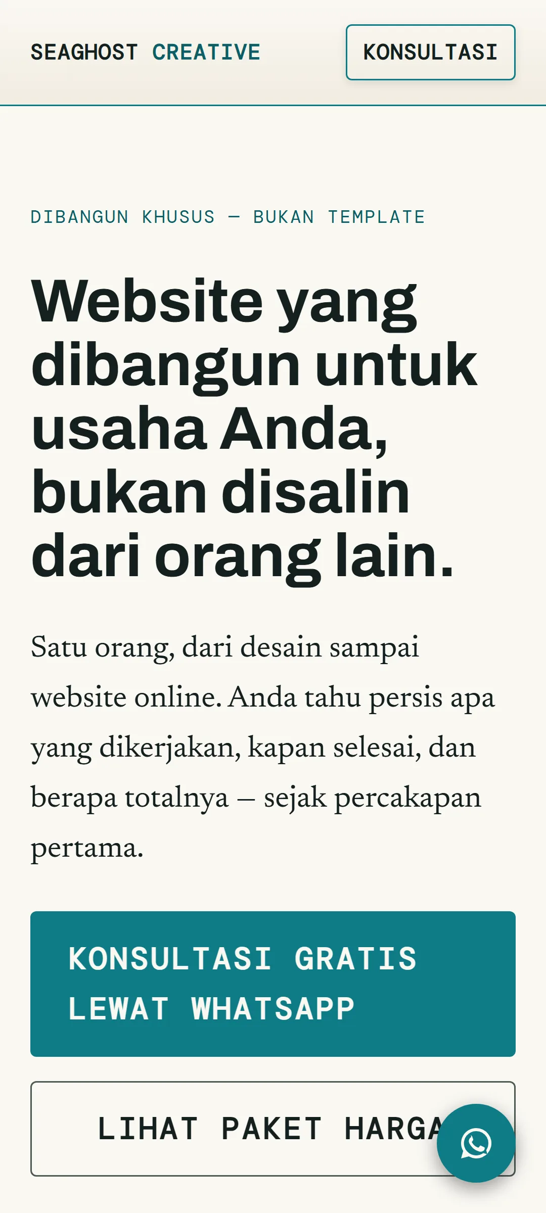 Tangkapan layar halaman Seaghost Creative
